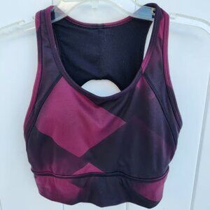 Athleta Women Red Wine Color Geometric Sports Bra Size Small Cutout Open Back